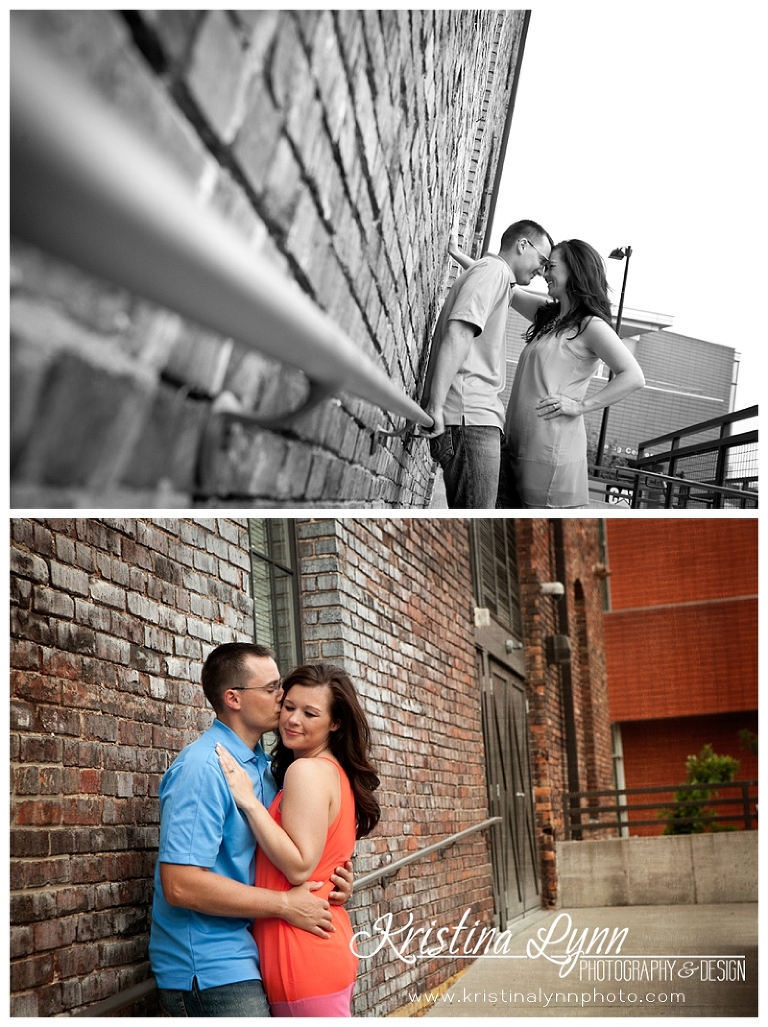 A midwest urban engagement session in Downtown Des Moines, Iowa by Denver Colorado based photograher Kristina Lynn Photography & Design.