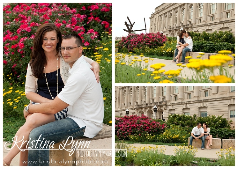 A midwest urban engagement session in Downtown Des Moines, Iowa by Denver Colorado based photograher Kristina Lynn Photography & Design.