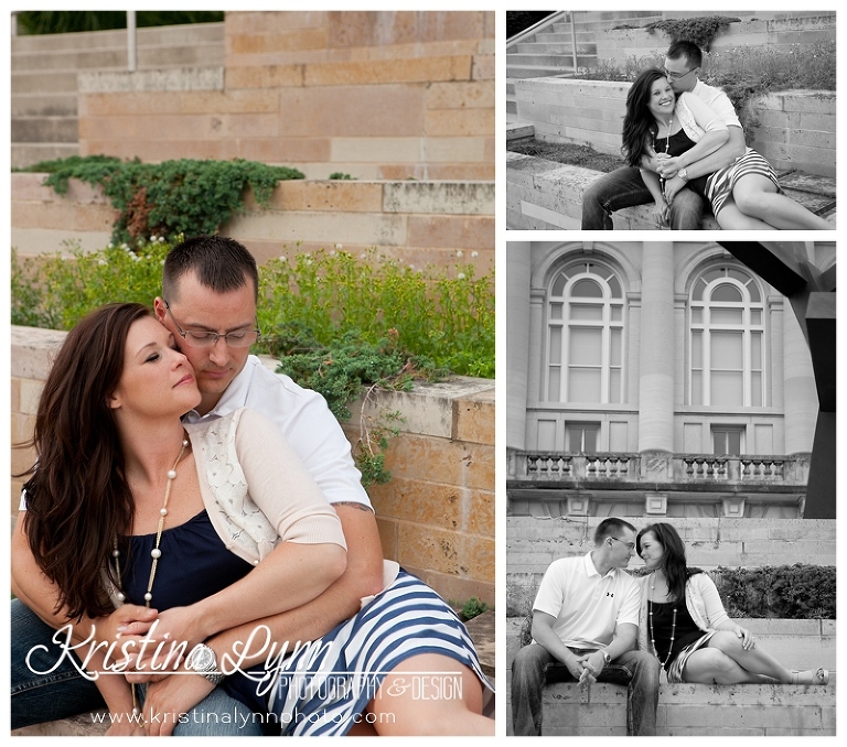 A midwest urban engagement session in Downtown Des Moines, Iowa by Denver Colorado based photograher Kristina Lynn Photography & Design.