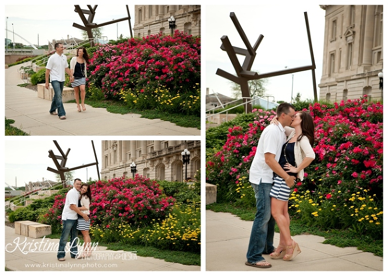 A midwest urban engagement session in Downtown Des Moines, Iowa by Denver Colorado based photograher Kristina Lynn Photography & Design.