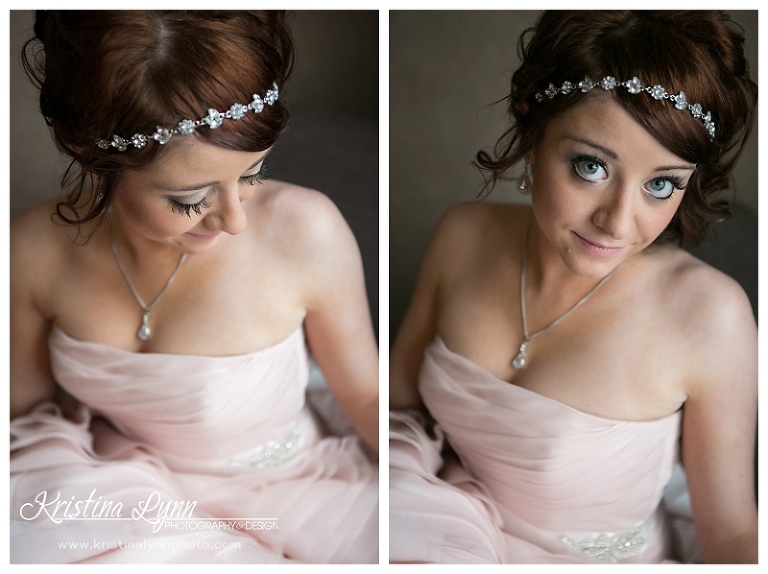 A beautiful blush pink Vera Wang Wedding gown photographed by Denver wedding photographer Kristina Lynn Photography & Design