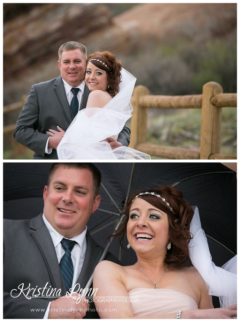 An outdoor wedding first look at Red Rocks park by Denver wedding photographer Kristina Lynn Photography & Design