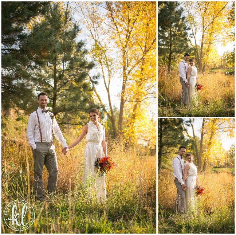 A stylish yet casual wedding couple look for an outdoor wedding | Dress by Maggie Evans Designs | Floral by Bella Lu Floral | Photography by Kristina Lynn Photography & Design | Denver, Colorado