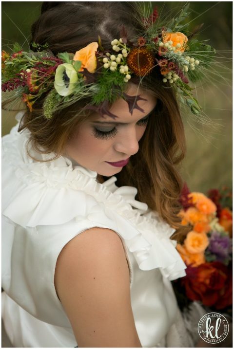 An elegant bridal look for an outdoor wedding complete with a floral crown| Dress by Maggie Evans Designs | Floral by Bella Lu Floral | Photography by Kristina Lynn Photography & Design | Denver, Colorado