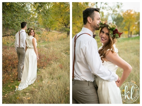 A stylish yet casual wedding couple look for an outdoor wedding | Dress by Maggie Evans Designs | Floral by Bella Lu Floral | Photography by Kristina Lynn Photography & Design | Denver, Colorado
