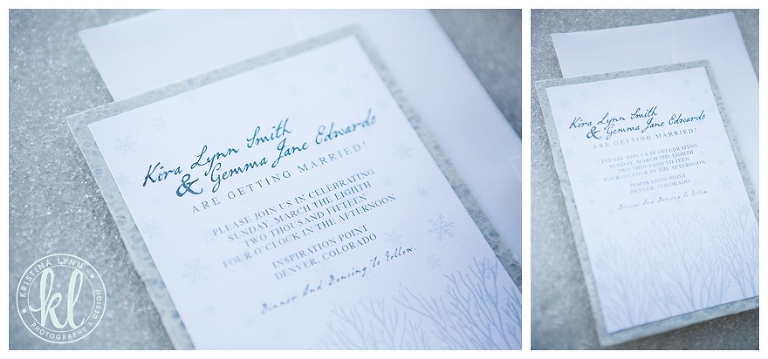Custom designed wedding invitations for a winter wedding by Kristina Lynn Photography & Design