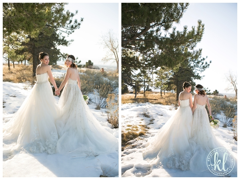 Two beautiful brides say I Do in a winter wonderland | Photographed by Denver Colorado wedding photographer Kristina Lynn Photography & Design