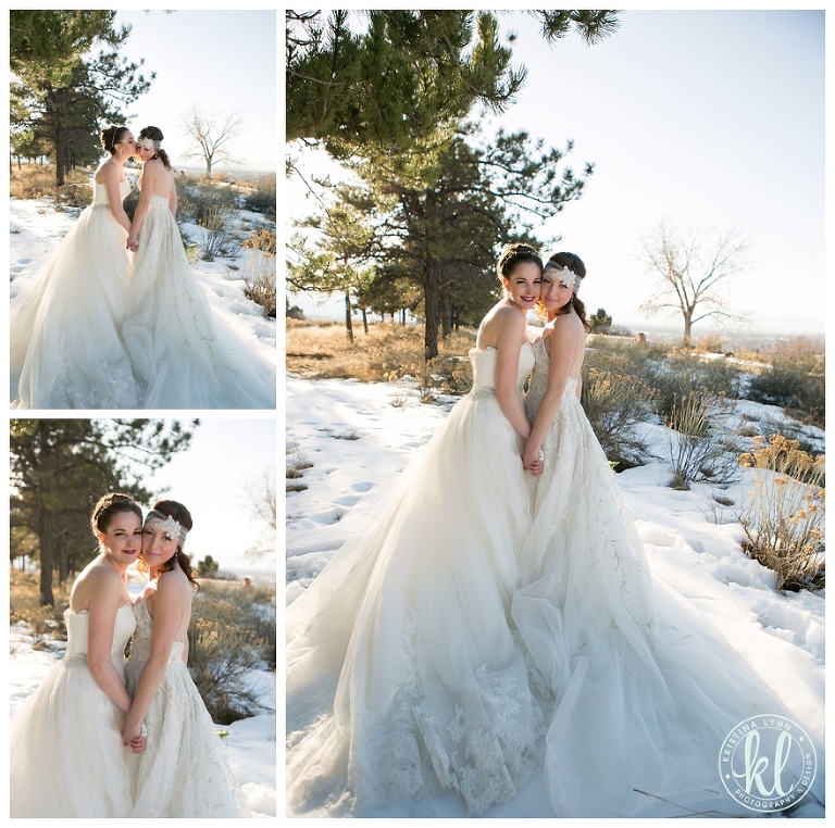 Two beautiful brides say I Do in a winter wonderland | Photographed by Denver Colorado wedding photographer Kristina Lynn Photography & Design