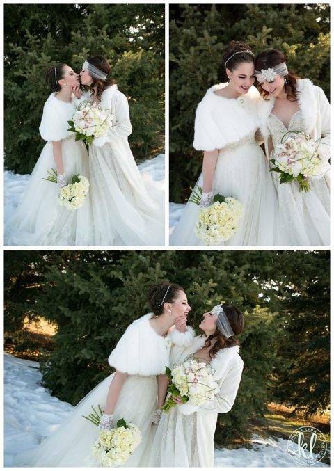 Two beautiful brides say I Do in a winter wonderland | Photographed by Denver Colorado wedding photographer Kristina Lynn Photography & Design