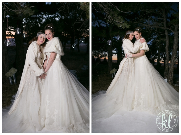 Two beautiful brides say I Do in a winter wonderland | Photographed by Denver Colorado wedding photographer Kristina Lynn Photography & Design
