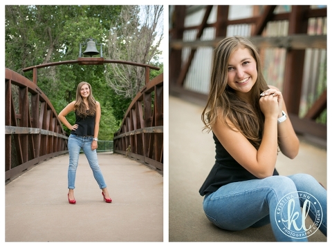 High school girl photographed on a bridge in downtown Morrison