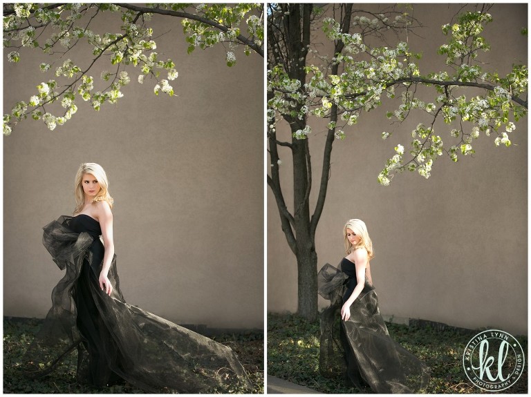 High fashion tulle dress on a high school senior girl.