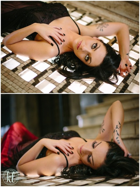 Model poses on the lighted floor in St. Louis' Union Station.