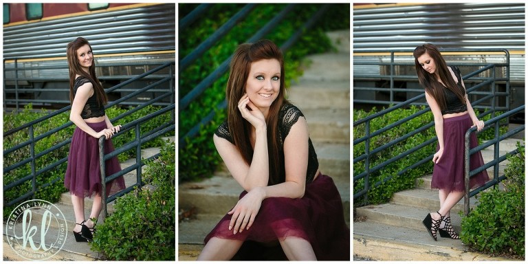 Senior girl sitting on stairs in an urban location.