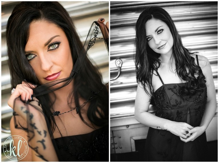 Alluring model head shot pose in an urban setting by Denver photographer Kristina Lynn Photography & Design.