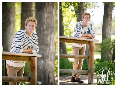 Teen boy leaning on the side of a wooden bridge in a park | Image by Kristina Lynn Photography & Design