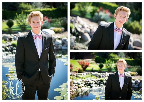 Editorial style high school senior pictures in front of a blue pond in a park | Denver photographer Kristina Lynn Photography & Design