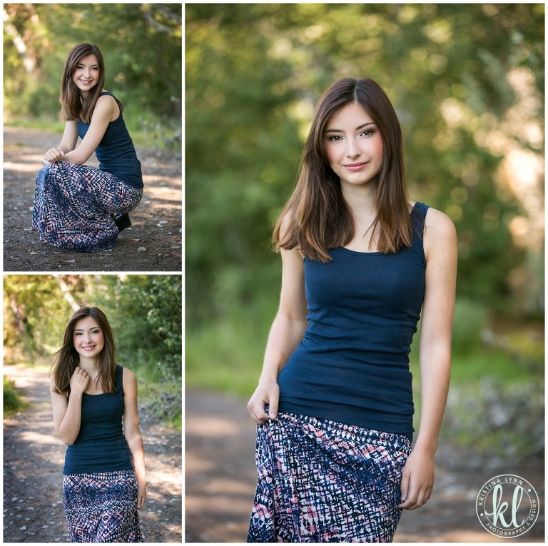 A patterned maxi skirt and a solid colored tank top makes for a sophisticared and casual look for senior photos | Ketring Park | by Kristina Lynn Photography & Design