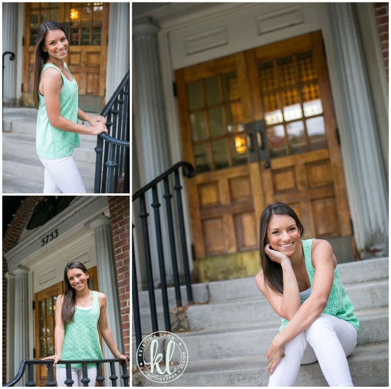 This old wooden door found in downtown Littleton Colorado was a great feature to put in the background of these senior photos. It adds just enough interest and I love how the warm tones plays off her teal tank top. | Image by Kristina Lynn Photography & Design.