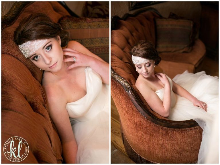 A Hollywood Glam style for a bride with a custom beaded bridal wrap head piece | Image by Kristina Lynn Photography & Design.