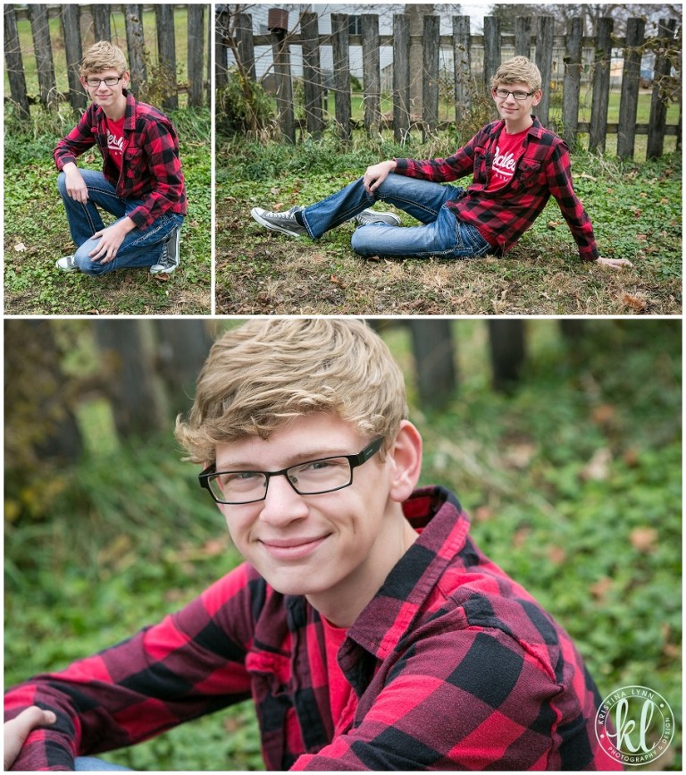 This red plaid shirt is great for this senior photo location. The complementary colors in this image really make the senior stand out. | Image by Kristina Lynn Photography & Design.