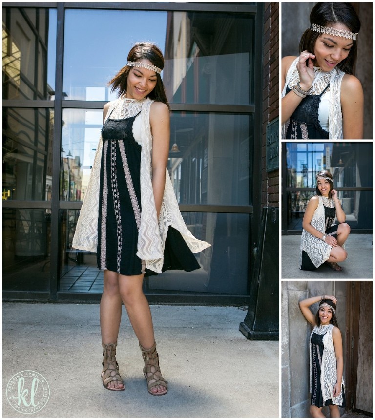 I love this take on bohemian - layering a black slip dress over a lace bralette with a lace vest and accented with a retro-inspired headband. This look is from The Buckle | Image by Kristina Lynn Photography & Design