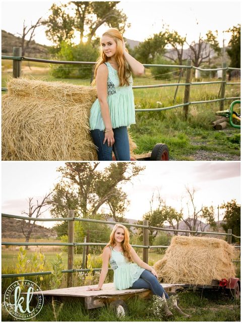 A high school senior girl shows off her cowgirl style by taking her senior photos on a horse farm in Morrison, Colorado.