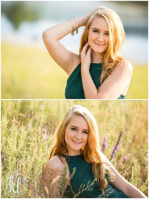 High school senior girl standing in front of a lake in Colorado for her senior pics.