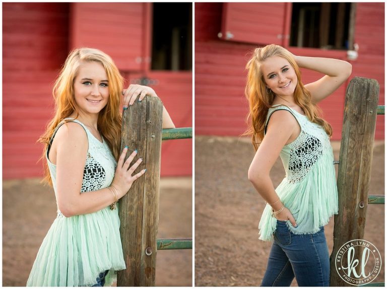 A teen senior photo session in front of a red barn on the outskirts of Littleton, Colorado.