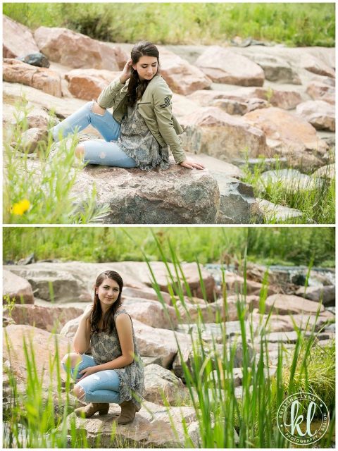 Photos from a senior photos session in a rocky river bed.