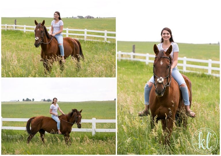 Teenage girl riding her horse during her senior photo session in Parker Colorado.