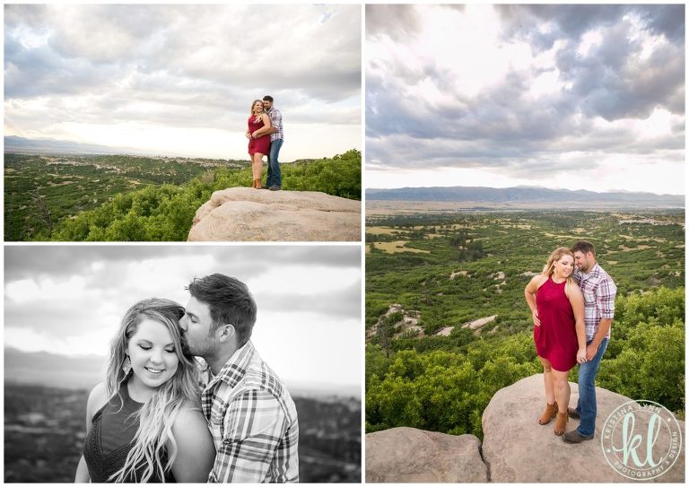 A wedding couple on top of a cliff in Daniel's Park in Colorado by destination wedding photographer Kristina Lynn.