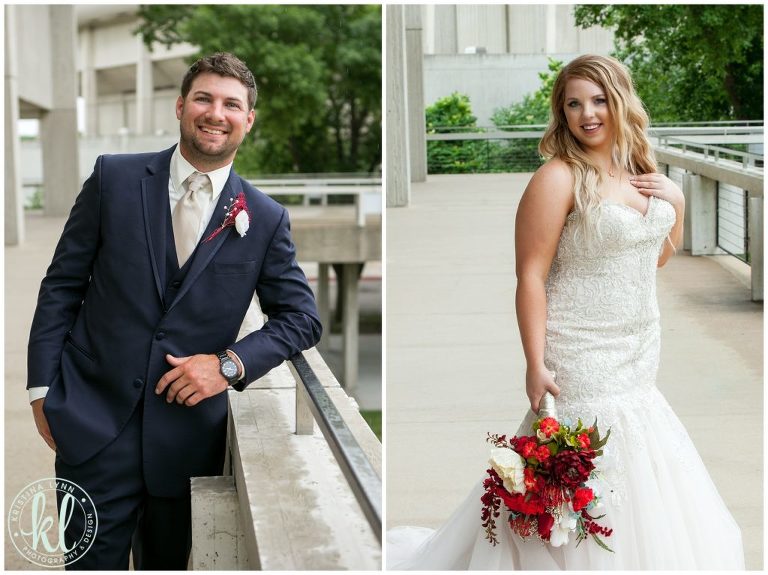 Individual portraits of the bride and groom on their wedding day in Iowa.
