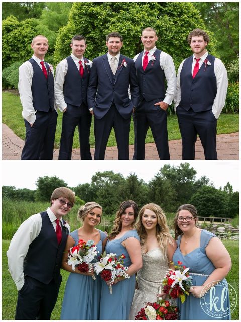 Bridesmaids and groomsmen photos at Reiman Gardens.