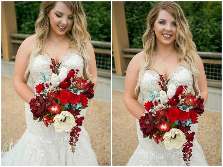 This bride, with the help of her sister, did all her own floral arrangements for the wedding day.
