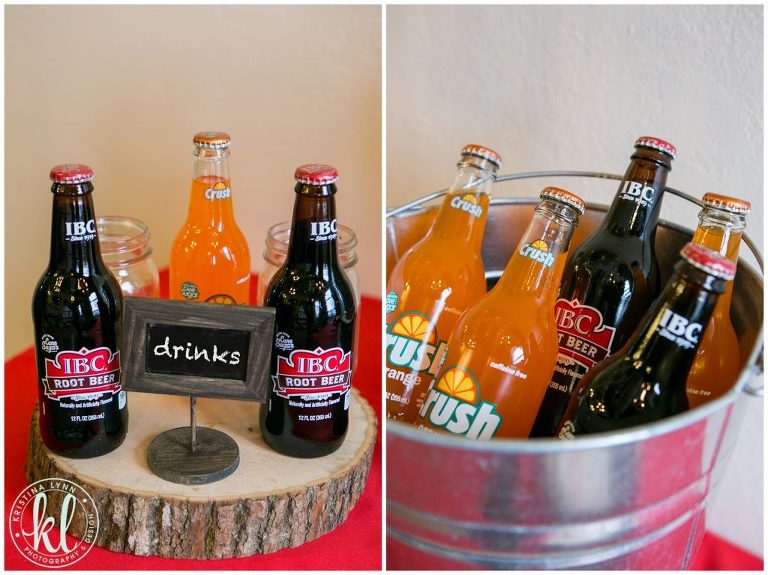 A rustic grad party theme with crush and rootbeer pop in a tin ice bucket.