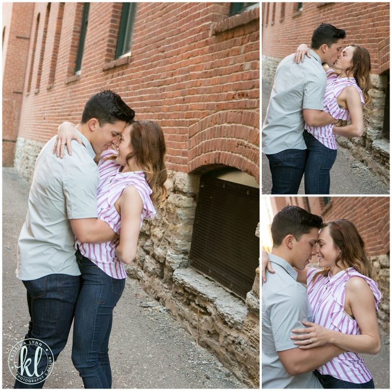A Twin Cities couple dancing in an alley during their photo shoot.
