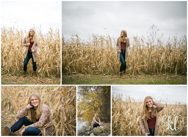 senior photo session in the middle of a corn field in iowa