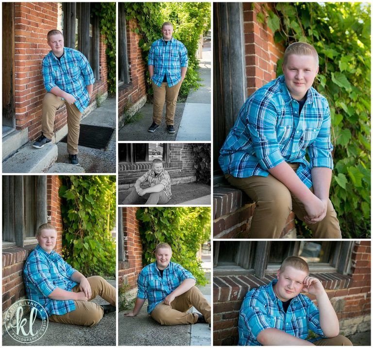 high school senior wearing plaid shirt and khakis