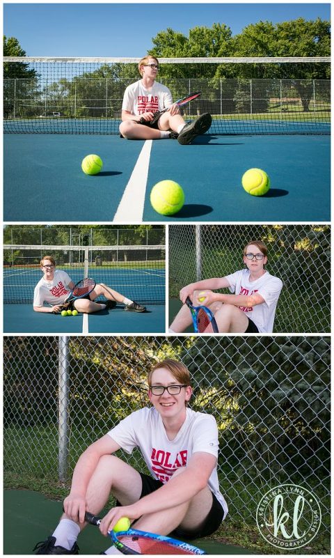 high school senior photos on a tennis court