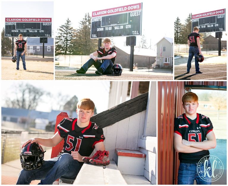 senior pictures on the high school football field