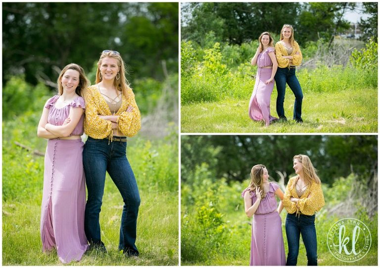 two high school friends standing in a park