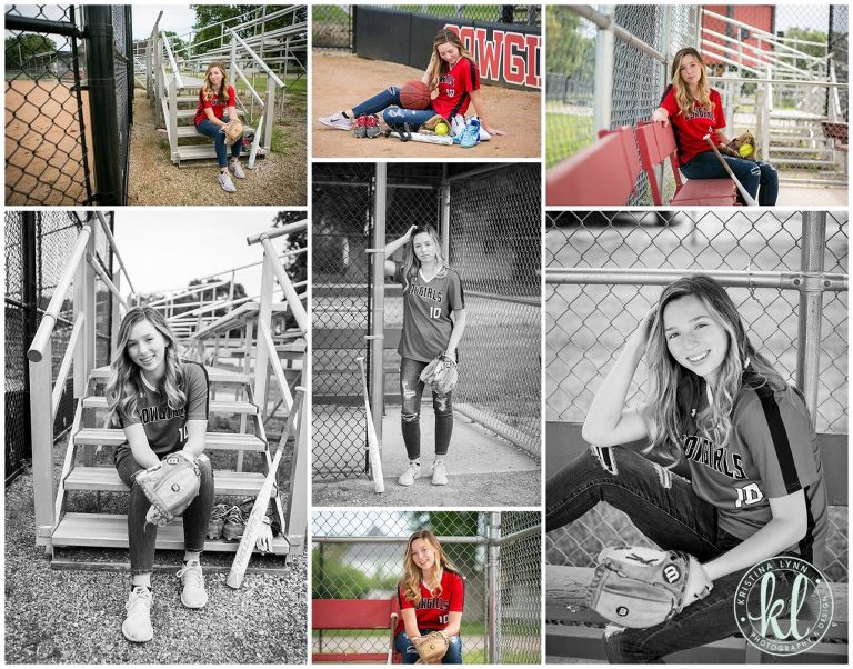 high school senior girl at a softball field