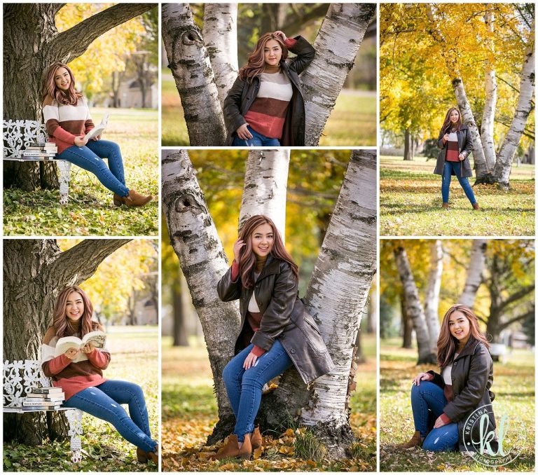 outdoor senior pictures with colorful fall trees