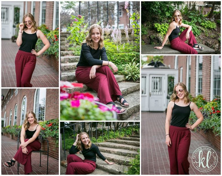 teenager girl posing for senior portraits near the lowell inn in stillwater minnesota