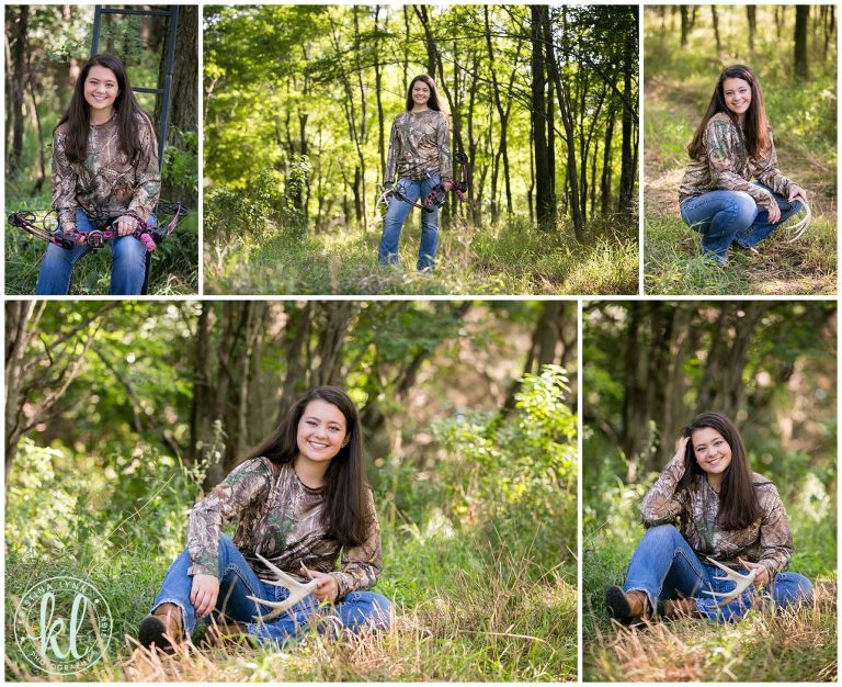 teenage girl in hunting gear for her  iowa senior photo session
