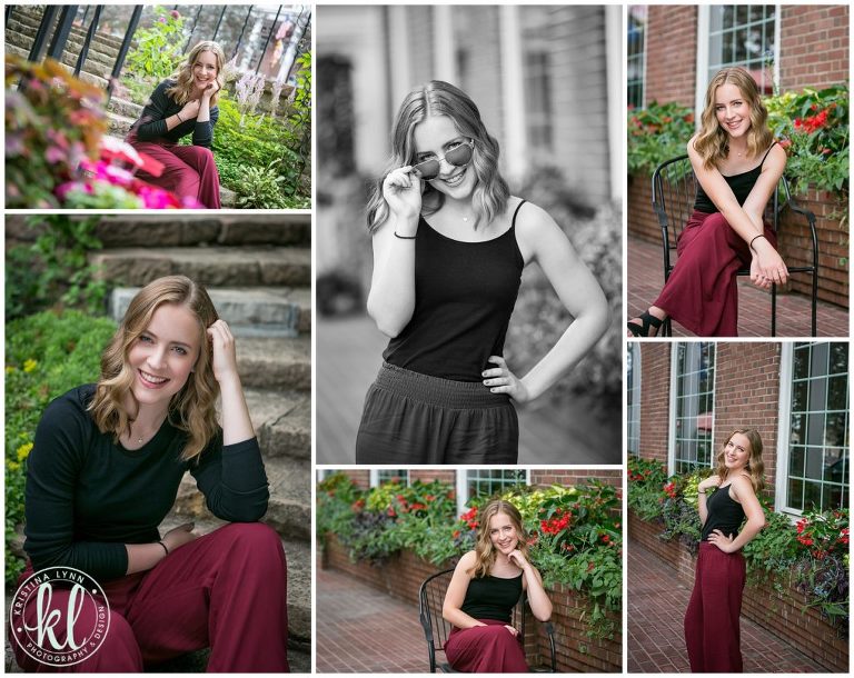 colorful senior portraits with flowers in downtown stillwater minnesota