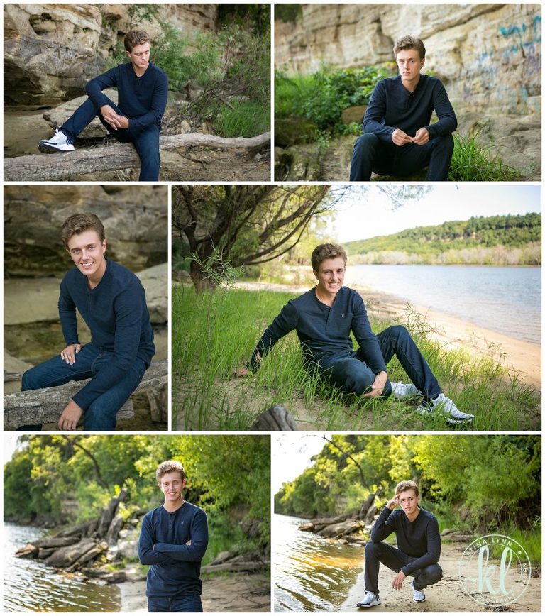 high school senior guy sitting by a river