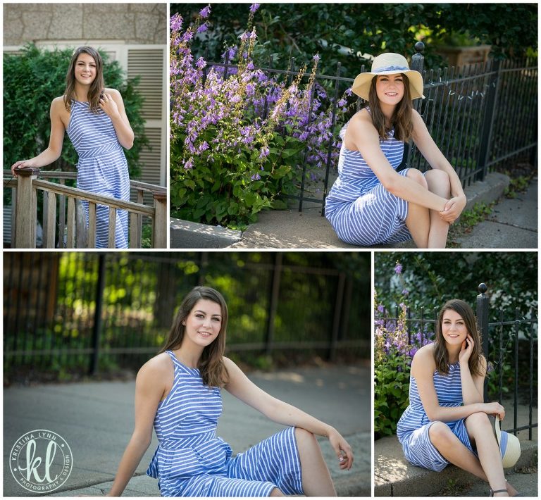 teen girl sitting on a sidewalk in downtown stillwater minnesota for senior pictures