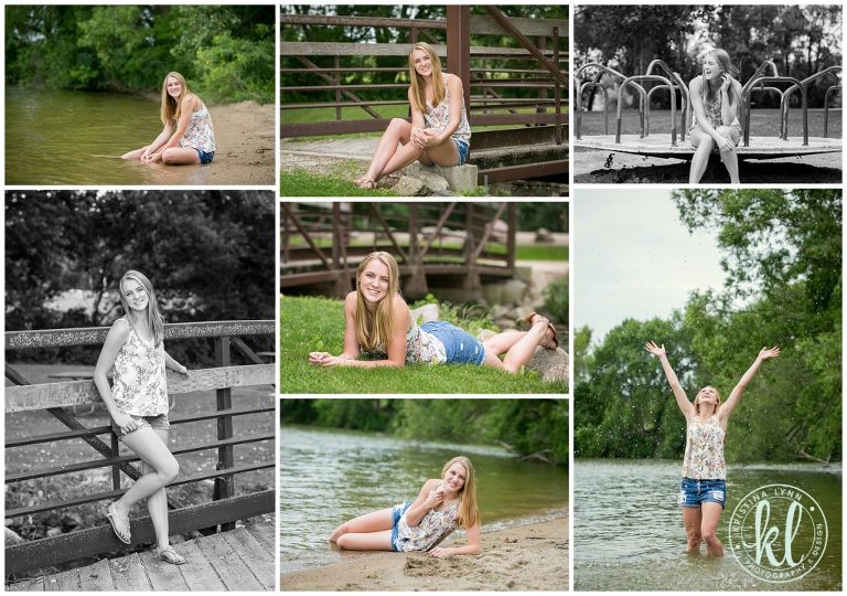 teenage girl posing for graduation photos at lake cornelia iowa